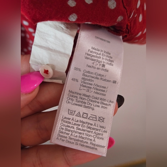 Madewell Red Polka Dot Puff Sleeve Peasant Blouse - Size M - Picture 7 of 8